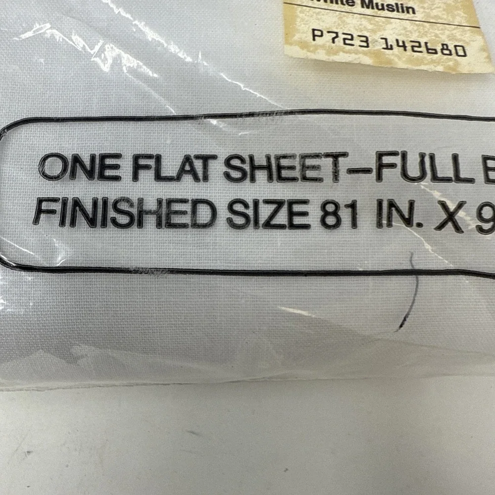 VTG JC Penny Muslin Full Bed Sheet Bedding White Made in USA 1960s 1970s NOS